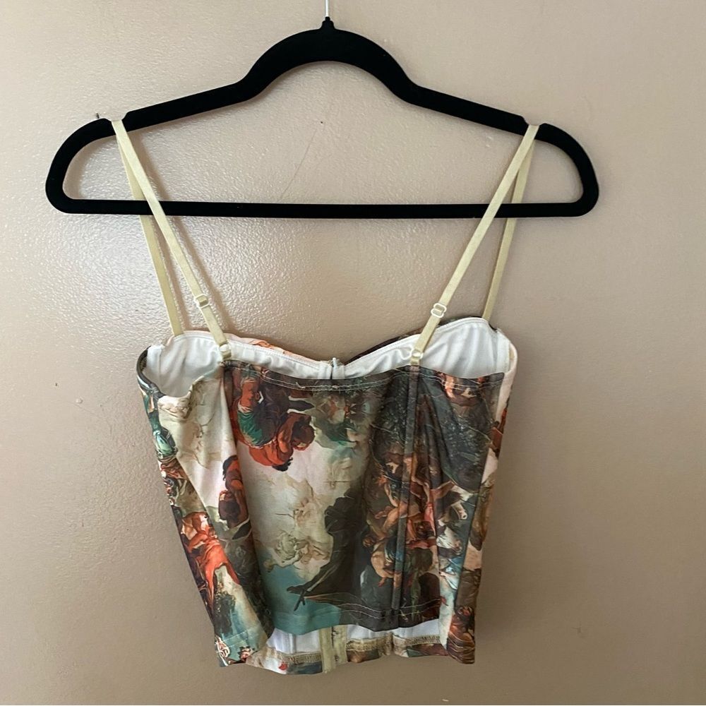 Superdown Ziva bustier top multicolor mesh Rococo hook front corset Revolve L - Picture 8 of 10